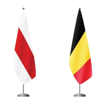 White-red-white flag historical symbol of Belarus and Belgium flags on flagpoles Illustrazione stock