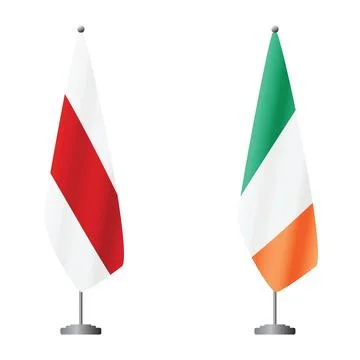 White-red-white flag historical symbol of Belarus and Ireland flags on flagpoles Illustrazione stock