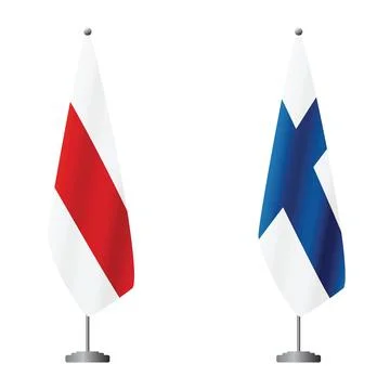 White-red-white flag historical symbol of Belarus and Finland flags on flagpoles Stock-Illustration