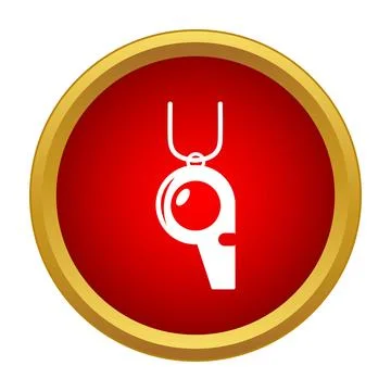 White referee whistle icon on red gold button Stock Illustration