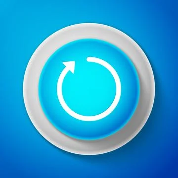 White Refresh icon isolated on blue background. Circle blue button with white Illustrazione stock