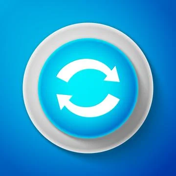 White Refresh icon isolated on blue background. Reload symbol. Rotation arrows Illustrazione stock