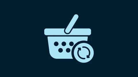 White Refresh shopping basket icon isolated on blue background. Online buying Stock Footage 230016248
