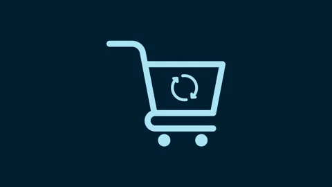 White Refresh shopping cart icon isolated on blue background. Online buying Stock Footage 230016504