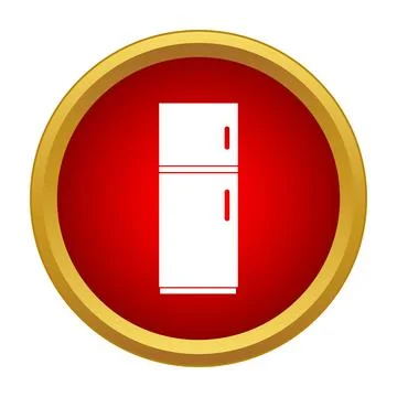 White refrigerator icon with red circle and golden border 스톡 일러스트