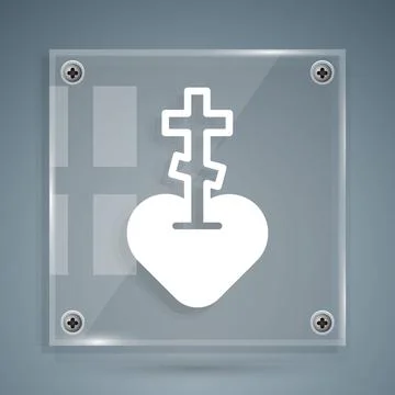 White Religious cross in the heart inside icon isolated on grey background. L Stock Illustration