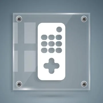 White Remote control icon isolated on grey background. Square glass panels Stock Illustration