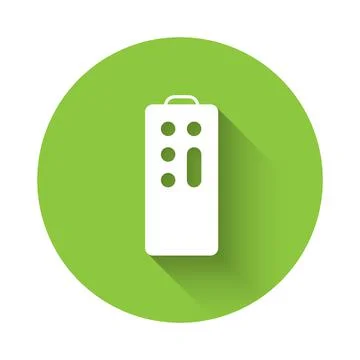 White Remote control icon isolated with long shadow. Green circle button. Vector Stock Illustration