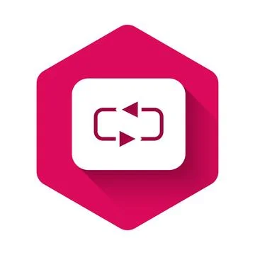 White Repeat button icon isolated with long shadow background. Pink hexagon.. Stock Illustration