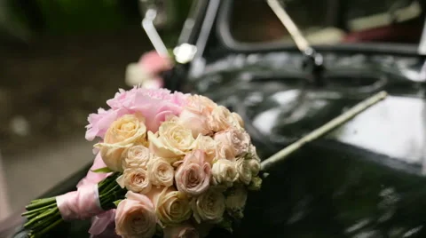White retro car for just married Stock Footage 64275891