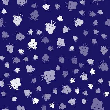 White Retro cinema camera icon isolated seamless pattern on blue background Stock Illustration