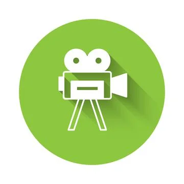 White Retro cinema camera icon isolated with long shadow background. Video Stock Illustration