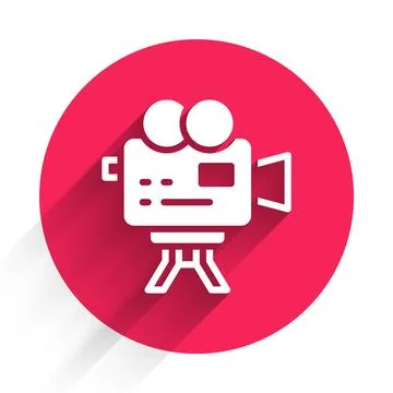 White Retro cinema camera icon isolated with long shadow. Video camera. Movie Stock Illustration