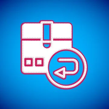 White Return cardboard box icon isolated on blue background. Box, package Stock Illustration