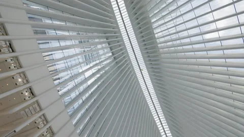 White Ribbed Oculus Interior and Skylight in Manhattan Video stock 342592734