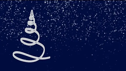 White ribbon in the shape of Christmas tree with snowflakes, festive background Stock-Footage 82592306