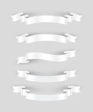 White ribbons set. Vector design elements isolated on gray background. 스톡 일러스트