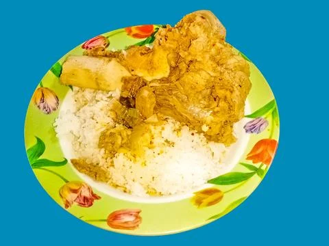 White rice and beef bone soup in a plate Stock Photos