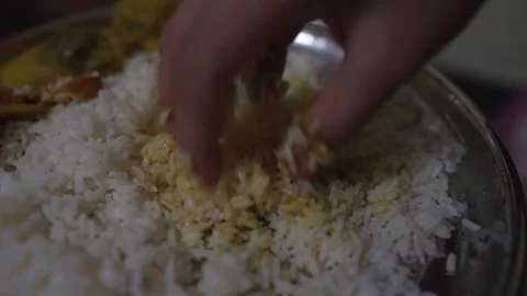 White rice curry mixed by hand Stock Footage 290949764