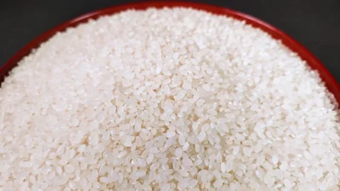 White rice on a tray, rotating Video stock 306502591
