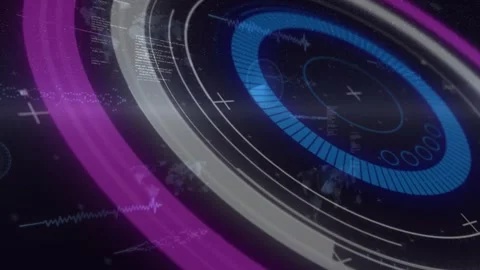 White ring appearing starting HUD rotating, magenta arc sweeping and code Stock Footage 330159697