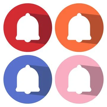 White Ringing bell icon isolated with long shadow. Alarm symbol, service bell Stock Illustration