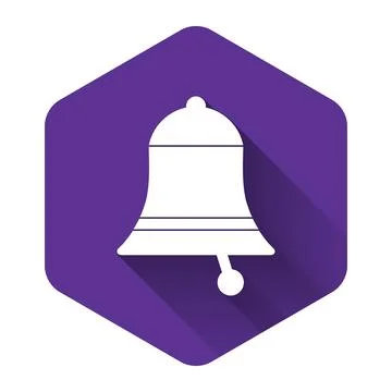 White Ringing bell icon isolated with long shadow. Alarm symbol, service bell イラスト素材