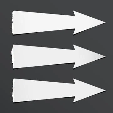 White ripped paper arrows with shadow are on black background Stock Illustration