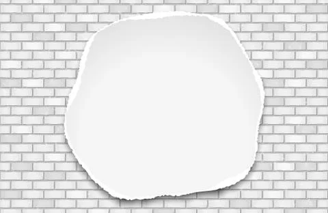White ripped round note paper for text or message on brick wall background Stock Illustration