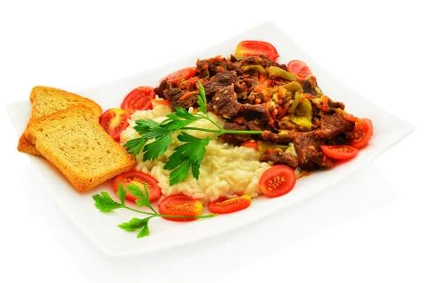 White risotto with roast beef Stock Photos