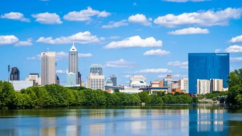 White river time lapse in indianapolis with skyline 4K 1080P Stock Footage 77575418