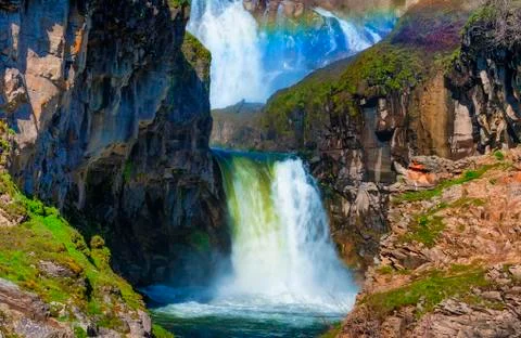 White River waterfall in the open high desert of eastern Oregon Stock Photos