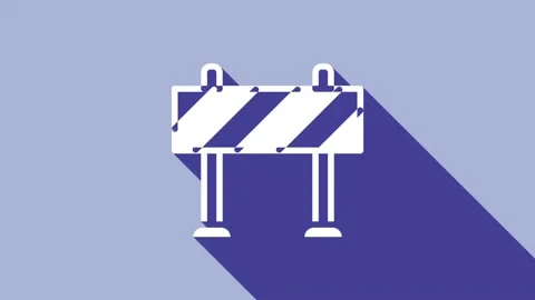 White Road barrier icon isolated on purple background. Symbol of restricted area Video stock 148302877