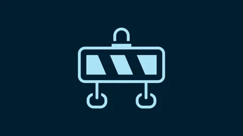 White Road barrier icon isolated on blue background. Symbol of restricted area Stock Footage 229553000
