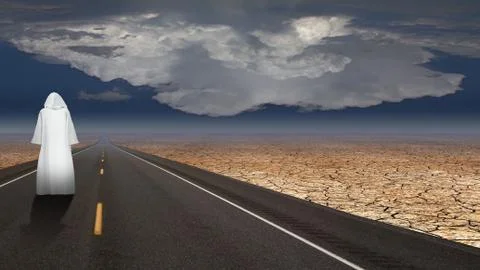 White robed man on road Stock Illustration