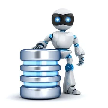 White robot and database Stock Illustration