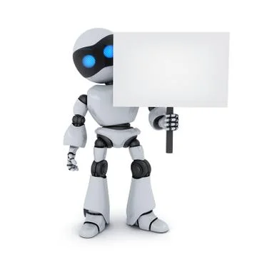 White robot and empty blank. 3d illustration Stockillustratie