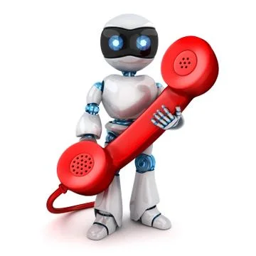 White robot and old red telephone Stock Illustration