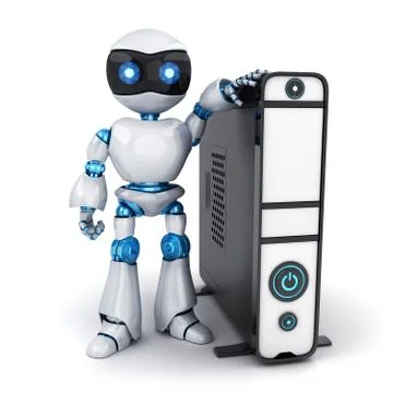 White robot and PC Ilustración de archivo