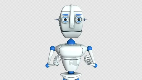 White robot with blue joints talking in front of the camera Vídeo Stock 294603358