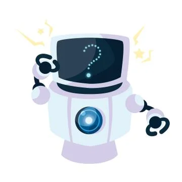 White robot cartoon with blue question mark vector design Stock Illustration