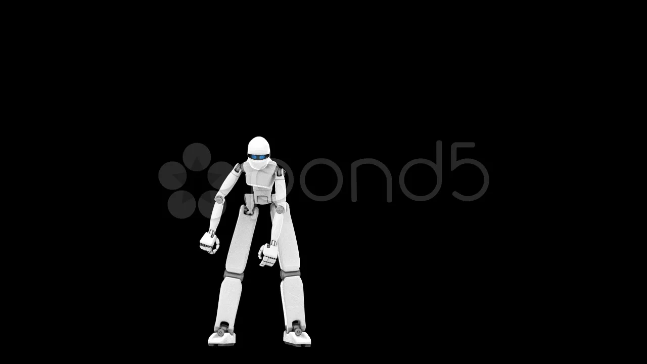 White robot, crazy dance, black background, part 3 of three