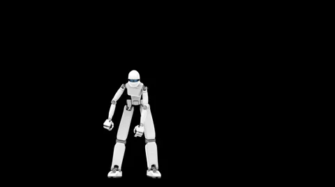 White robot, crazy dance, black background, part 3 of three Stock Footage 923381