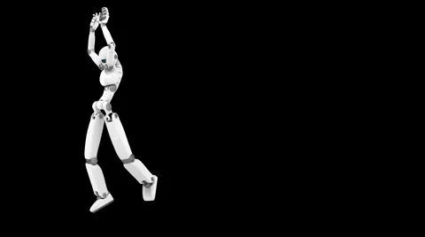 White robot, crazy dance, black background, part 3 of three Stock Footage 923383
