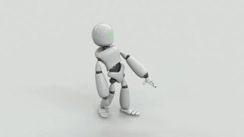 White robot is dancing on a white floor. Seamless loop. Stock Footage 161749153
