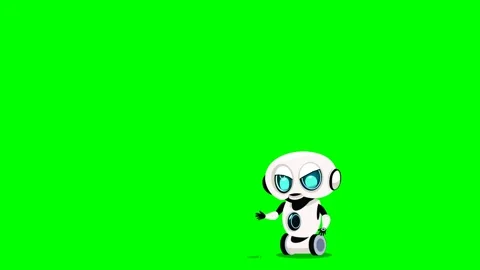 A white robot with electric mechanical wheels enters from right, stops and Stock Footage 286338472
