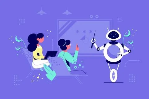 White robot explain lecture with pointer Stock Illustration