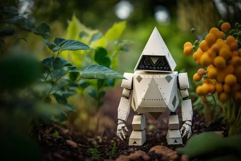 White robot in the garden Stock Illustration