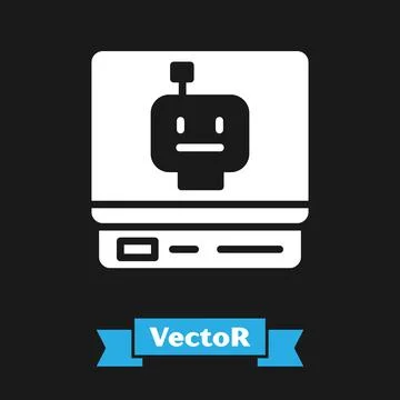 White Robot icon isolated on black background. Artificial intelligence, machine Stock Illustration