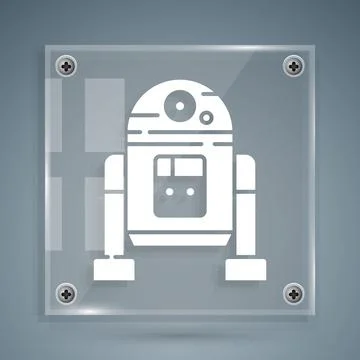 White Robot icon isolated on grey background. Square glass panels. Vector Stock Illustration